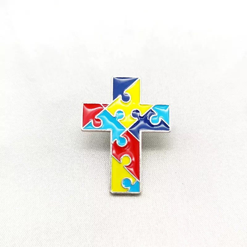 Autism Awareness Puzzle Cross Enamel Pin FREE USA SHIPPING SHIPS FROM USA P-191C