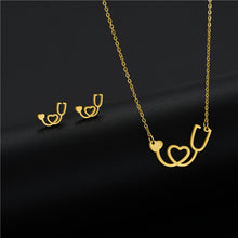 Load image into Gallery viewer, Fashion Heart Stethoscope Necklace Women Jewelry Stainless Steel Lariat Heart Stethoscope Necklace Earrings Set For Party - www.ChallengeCoinCreations.com