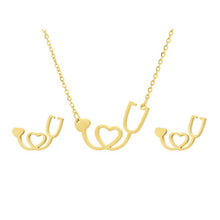 Load image into Gallery viewer, Fashion Heart Stethoscope Necklace Women Jewelry Stainless Steel Lariat Heart Stethoscope Necklace Earrings Set For Party - www.ChallengeCoinCreations.com