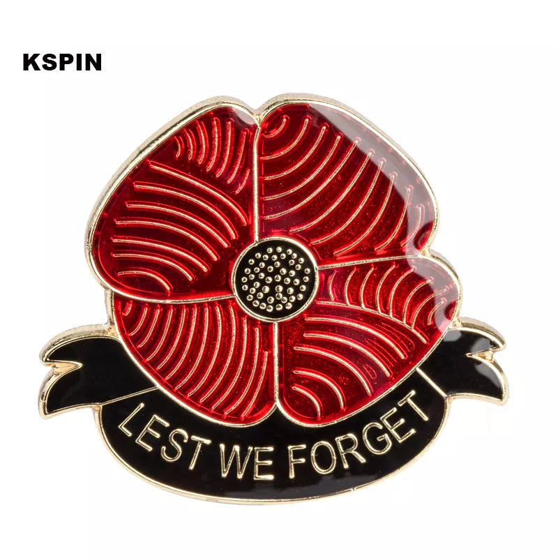 Lest We Forget Red Poppy Cloisonné Pin American Legion Veterans Day Lest We Forget Army Navy Air Force Marines Coast Guard Merchant Marines FREE USA SHIPPING  SHIPS FROM USA P-205