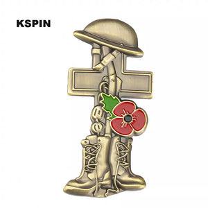 Helmet Cross Boots Poppy Pin American Legion Veterans Day Lest We Forget Army Navy Air Force Marines Coast Guard Merchant Marines FREE USA SHIPPING  SHIPS FROM USA P-198