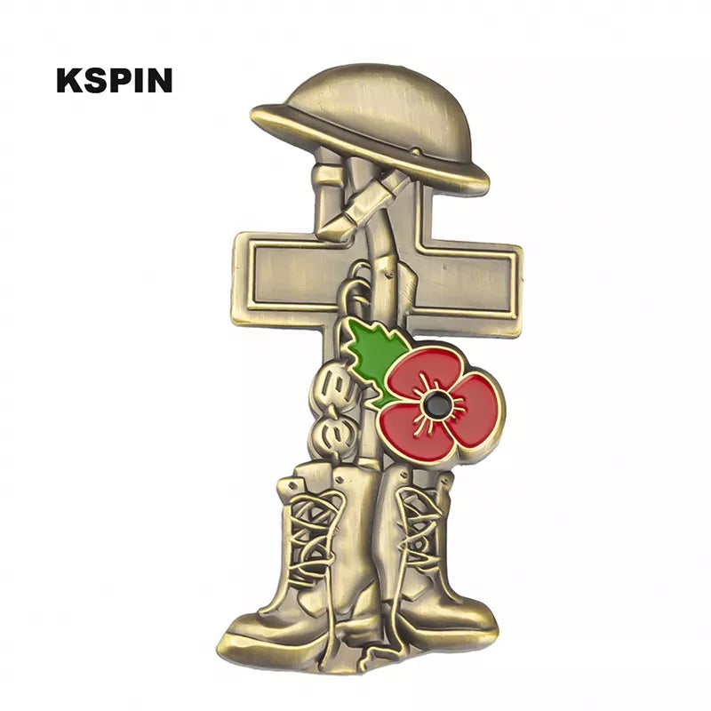 Helmet Cross Boots Poppy Pin American Legion Veterans Day Lest We Forget Army Navy Air Force Marines Coast Guard Merchant Marines FREE USA SHIPPING  SHIPS FROM USA P-198