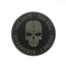 Load image into Gallery viewer, Sniper Skull One Shot One Kill No Remorse I Decide PVC Hook and Loop Morale Patch FREE USA SHIPPING SHIPS FROM USA PAT-488