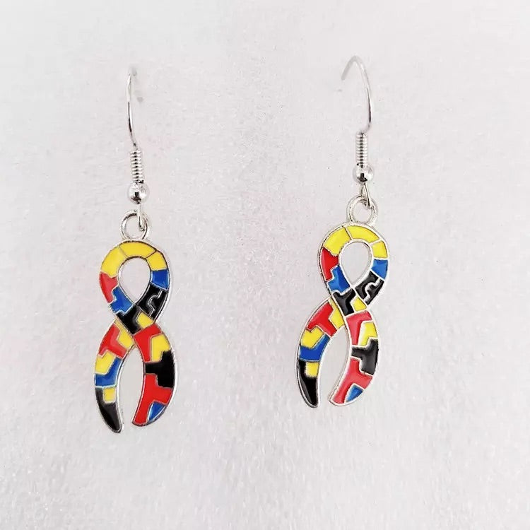 Autism Awareness Puzzle Pieces Ribbon Earrings FREE USA SHIPPING SHIPS FROM USA
