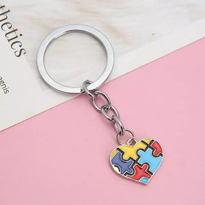 Autism Awareness Puzzle Pieces Heart Keychain FREE USA SHIPPING SHIPS FROM USA KC-042A