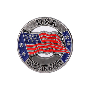 USA FLAG VACCINATED  Silver Color Enamel Pin Pandemic Operation Warp Speed Police First Responder Nurse Doctor EMT Fire Fighter Military P-120 - www.ChallengeCoinCreations.com