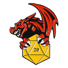 Load image into Gallery viewer, Dungeons and Dragons Inspired D20 Dragon 20 Sided Dice Fantasy Role Playing Pin DD3 - www.ChallengeCoinCreations.com