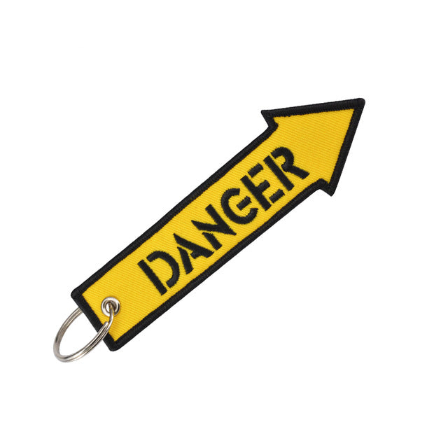 DANGER Arrow Keychain Luggage Tag Motorcycle Bike Week Harley Kawasaki Suzuki Honda Yamaha Sturgis LKC-84 - www.ChallengeCoinCreations.com