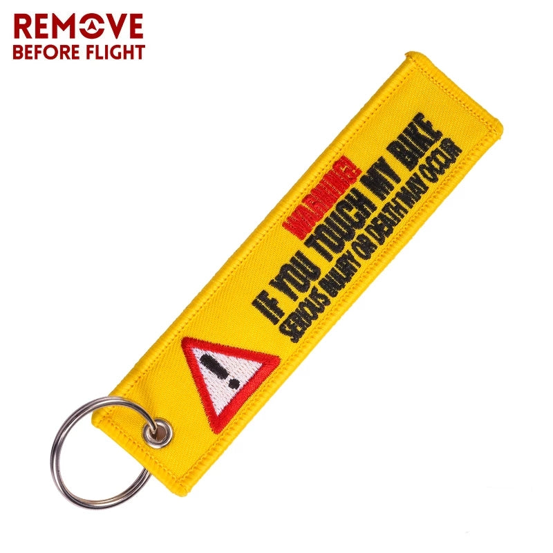 WARNING TOUCH MY BIKE AND SERIOUS DEATH MAY OCCUR  Keychain Luggage Tag Motorcycle Bike Week Harley Kawasaki Suzuki Honda Yamaha Sturgis LKC-37 - www.ChallengeCoinCreations.com