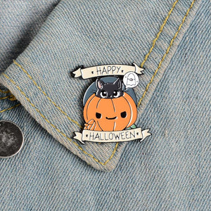 Cute Pumpkin Kitty Cat Halloween Enamel Pin Horror Free Shipping In The USA ZQ-1A