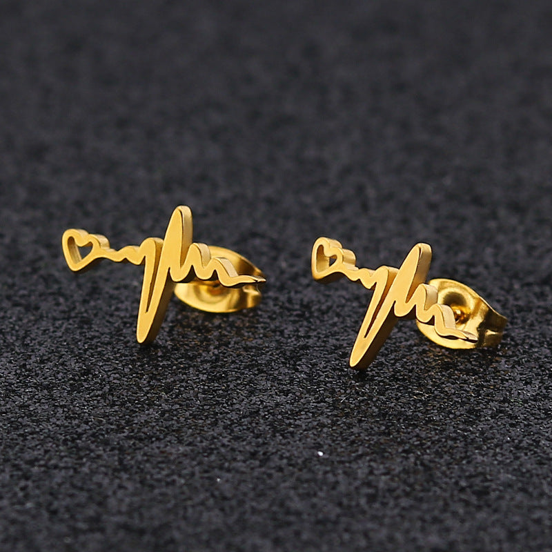 Fashion Delicate Heartbeat EKG Stud Earring for Women Stainless Steel Heart ECG Stud Earrings Free USA Shipping - www.ChallengeCoinCreations.com