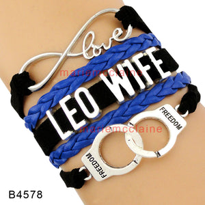 LEO Wife Bracelet Love Infinity Handcuffs Thin Blue Line Officers Wife Back the Blue - www.ChallengeCoinCreations.com