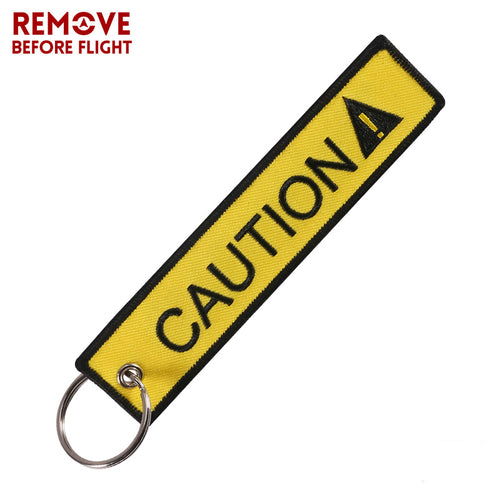 YELLOW Caution! Keychain Luggage Tag Motorcycle Bike Week Harley Kawasaki Suzuki Honda Yamaha Sturgis LKC-78 - www.ChallengeCoinCreations.com