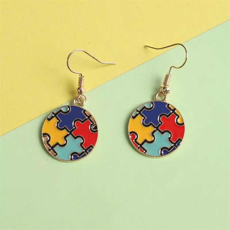Autism Awareness Puzzle Pieces Globe Ball Earrings FREE USA SHIPPING SHIPS FROM USA