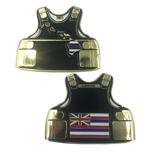 Hawaii LEO Thin Blue Line Police Body Armor State Flag Challenge Coins C-009 - www.ChallengeCoinCreations.com
