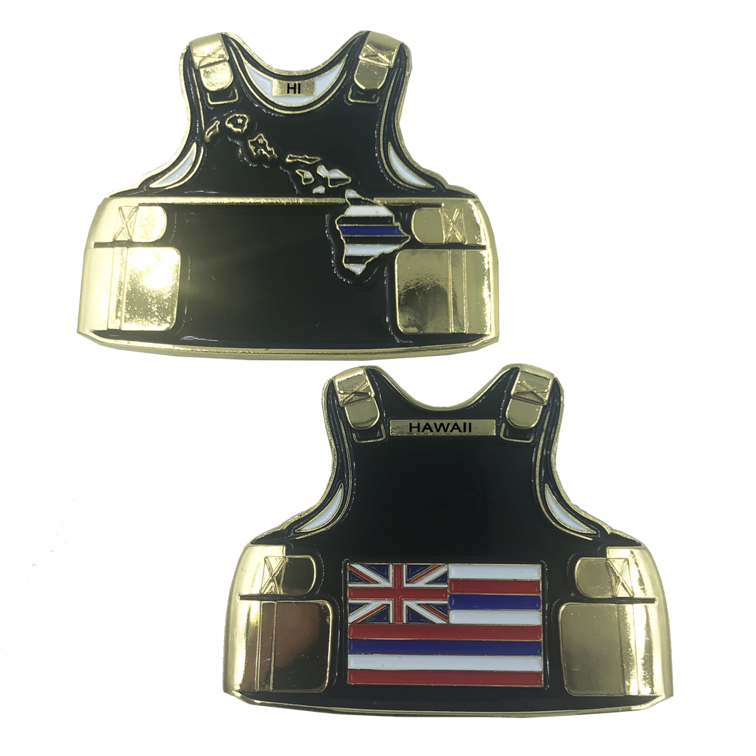 Hawaii LEO Thin Blue Line Police Body Armor State Flag Challenge Coins C-009 - www.ChallengeCoinCreations.com