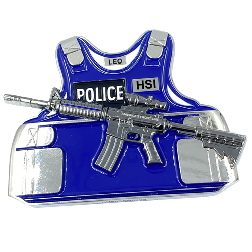 HSI M4 Body Armor 3D self standing Challenge Coin Special Agent Federal Officer Investigator Thin Blue Line CL9-04 - www.ChallengeCoinCreations.com