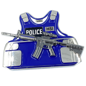 HSI M4 Body Armor 3D self standing Challenge Coin Special Agent Federal Officer Investigator Thin Blue Line CL9-04 - www.ChallengeCoinCreations.com