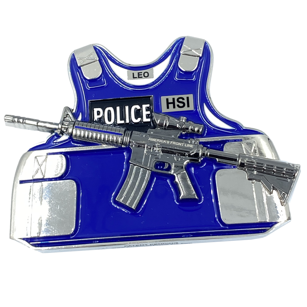 HSI M4 Body Armor 3D self standing Challenge Coin Special Agent Federal Officer Investigator Thin Blue Line CL9-04 - www.ChallengeCoinCreations.com