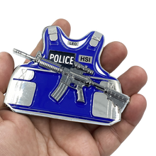 Load image into Gallery viewer, HSI M4 Body Armor 3D self standing Challenge Coin Special Agent Federal Officer Investigator Thin Blue Line CL9-04 - www.ChallengeCoinCreations.com