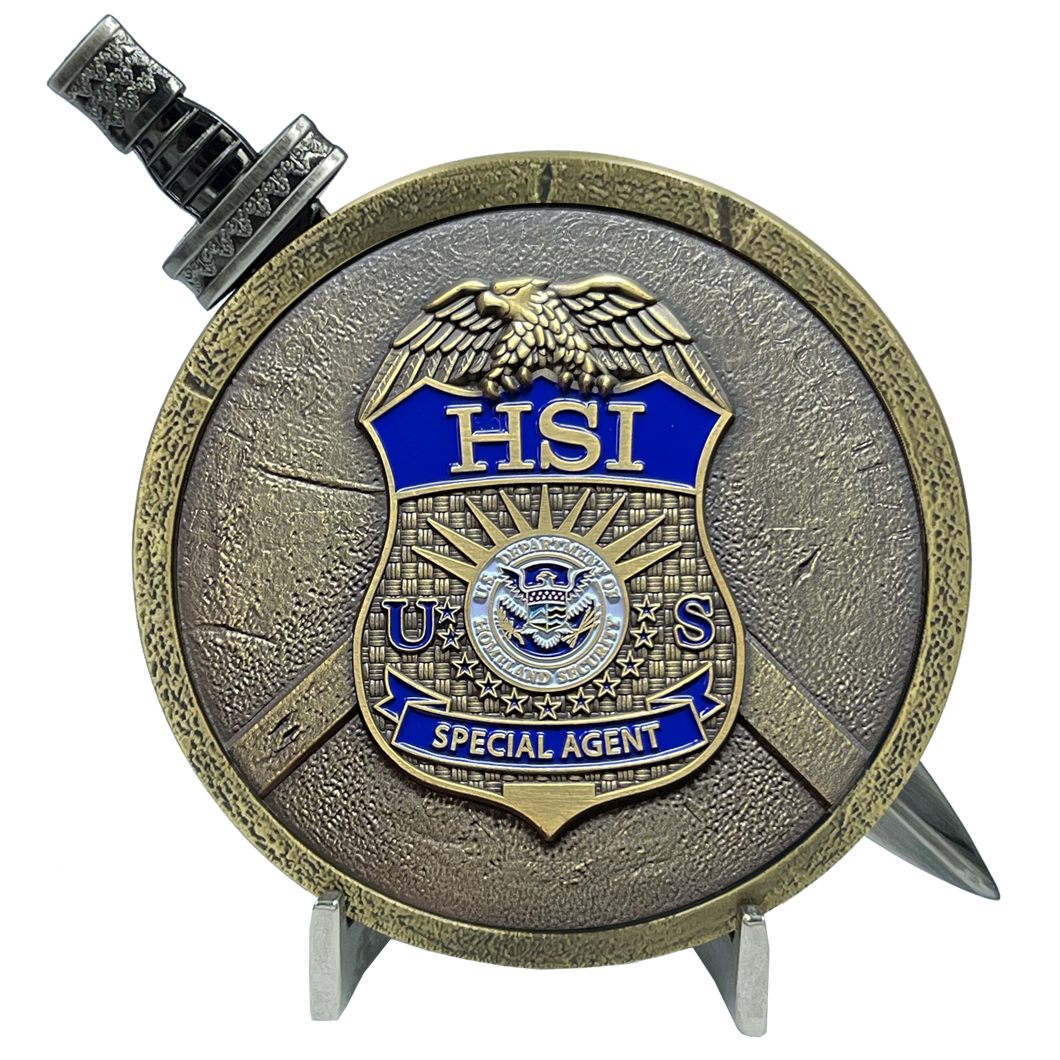 HSI Special Agent Shield with removable Sword Challenge Coin Set EL3-018 - www.ChallengeCoinCreations.com