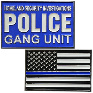 HSI Special Agent Police Gang Unit Challenge Coin Blue Line American Flag EL11-003