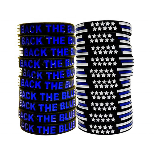 Back The Blue Thin Blue Line  Silicone Bracelet Wristband LEO Police CBP FBI Law Enforcement - www.ChallengeCoinCreations.com
