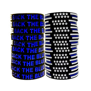 Back The Blue Thin Blue Line  Silicone Bracelet Wristband LEO Police CBP FBI Law Enforcement - www.ChallengeCoinCreations.com