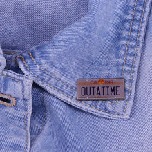 Load image into Gallery viewer, Back to the Future inspired 2015 OUTATIME Delorean California License Plate Pin FREE USA SHIPPING SHIPS FROM USA P-177