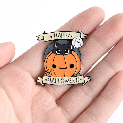 Cute Pumpkin Kitty Cat Halloween Enamel Pin Horror Free Shipping In The USA ZQ-1A