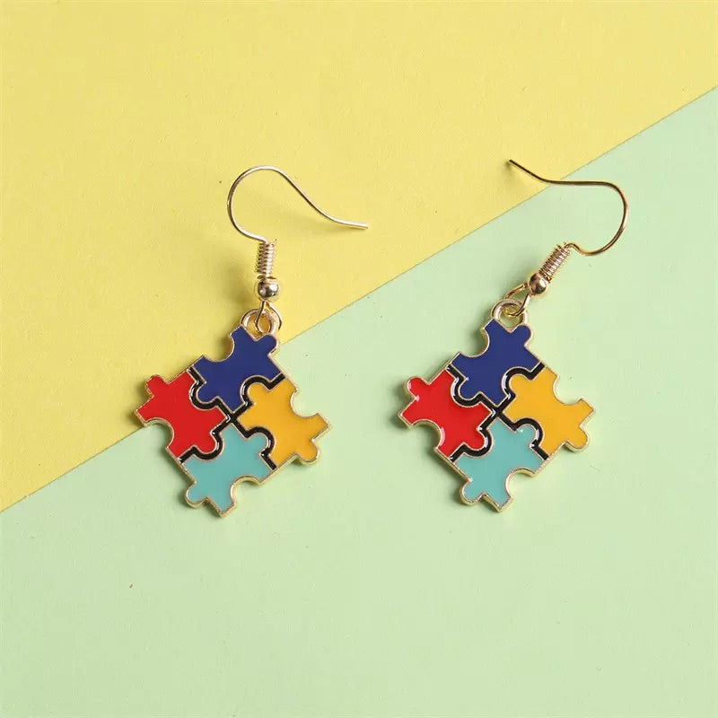 Autism Awareness Puzzle Pieces Earrings FREE USA SHIPPING SHIPS FROM USA