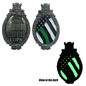 Thin GREEN Line The Haunted Mansion Disney World Land inspired Challenge Coin Deputy Sheriff Army Marines Security Border Patrol DD-006 - www.ChallengeCoinCreations.com