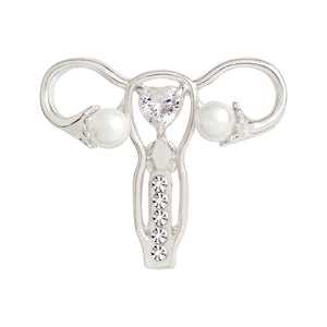 Ornate Bling Faux Silver Pearl and Rhinestone Cuterus Uterus Pin FREE USA Shipping P-119 - www.ChallengeCoinCreations.com