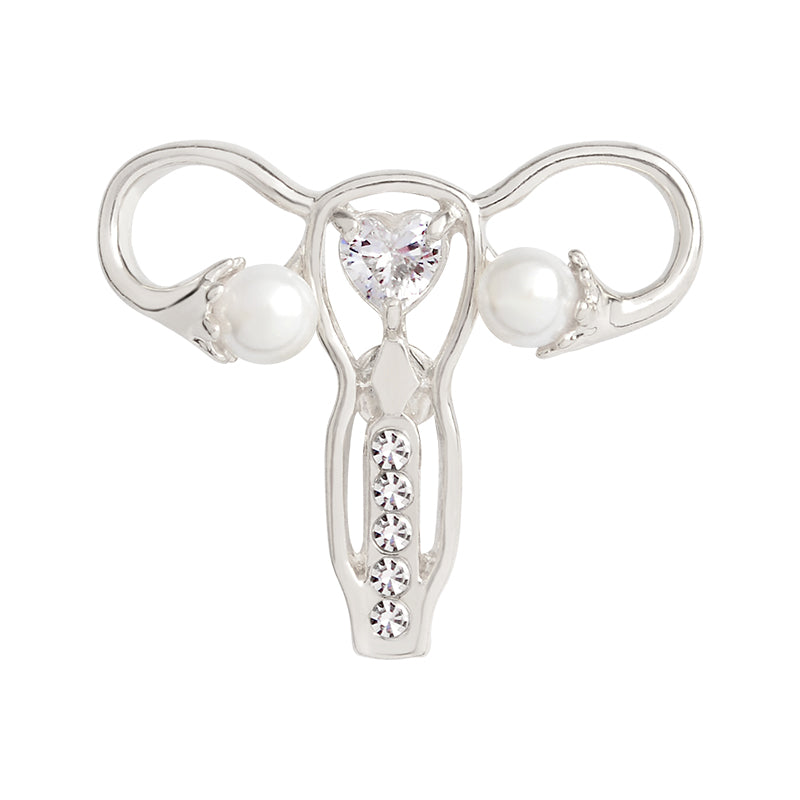 Ornate Bling Faux Silver Pearl and Rhinestone Cuterus Uterus Pin FREE USA Shipping P-119 - www.ChallengeCoinCreations.com