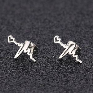 Fashion Delicate Heartbeat EKG Stud Earring for Women Stainless Steel Heart ECG Stud Earrings Free USA Shipping - www.ChallengeCoinCreations.com