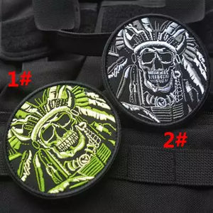 Large Indian Skull Hook and Loop Morale Patch Army Navy USMC Air Force LEO FREE USA SHIPPING SHIPS FROM USA PAT-348/A