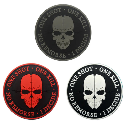 Sniper Skull One Shot One Kill No Remorse I Decide PVC Hook and Loop Morale Patch FREE USA SHIPPING SHIPS FROM USA PAT-488