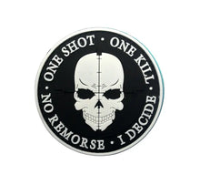Load image into Gallery viewer, Sniper Skull One Shot One Kill No Remorse I Decide PVC Hook and Loop Morale Patch FREE USA SHIPPING SHIPS FROM USA PAT-488