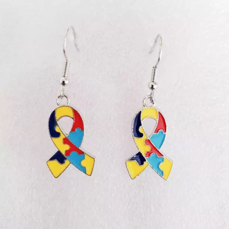 Autism Awareness Puzzle Pieces Ribbon Earrings FREE USA SHIPPING SHIPS FROM USA