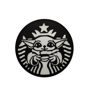 Baby Yoda Glow in the Dark Parody Starbucks Hook and Loop Morale Patch Army Navy USMC Air Force LEO PAT-33