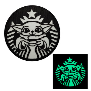 Baby Yoda Glow in the Dark Parody Starbucks Hook and Loop Morale Patch Army Navy USMC Air Force LEO PAT-33