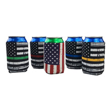 Load image into Gallery viewer, First Responder USA Thin Line Military Themed Can Koozie Ships From The USA - www.ChallengeCoinCreations.com