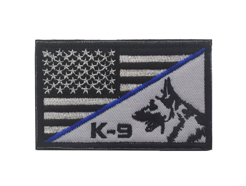 K9 Handler Pin K9 Canine Handler K-9 USA FLAG Tactical Patch Army Marines Morale Hook ...