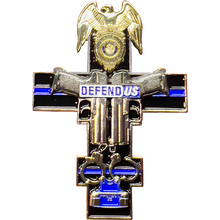 Load image into Gallery viewer, Hialeah Police Department Thin Blue Line St. Michael Cross Challenge Coin medallion GL10-005