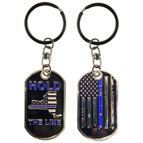 New York Thin Blue Line Challenge Coin Dog Tag keychain NYPD Hold the Line Police Law Enforcement FBI CBP Sheriff DEA ATF DL4-07 - www.ChallengeCoinCreations.com