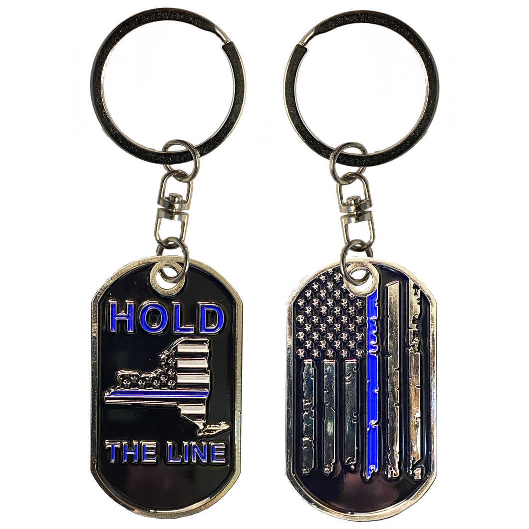 New York Thin Blue Line Challenge Coin Dog Tag keychain NYPD Hold the Line Police Law Enforcement FBI CBP Sheriff DEA ATF DL4-07 - www.ChallengeCoinCreations.com