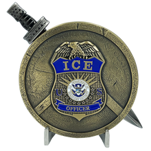 Load image into Gallery viewer, ICE Agent ERO Enforcement DRO Detention Removal Shield with removable Sword Challenge Coin Set EL6-017 - www.ChallengeCoinCreations.com