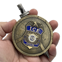 Load image into Gallery viewer, ICE Agent ERO Enforcement DRO Detention Removal Shield with removable Sword Challenge Coin Set EL6-017 - www.ChallengeCoinCreations.com