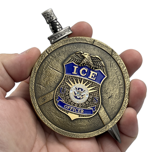 ICE Agent ERO Enforcement DRO Detention Removal Shield with removable Sword Challenge Coin Set EL6-017 - www.ChallengeCoinCreations.com