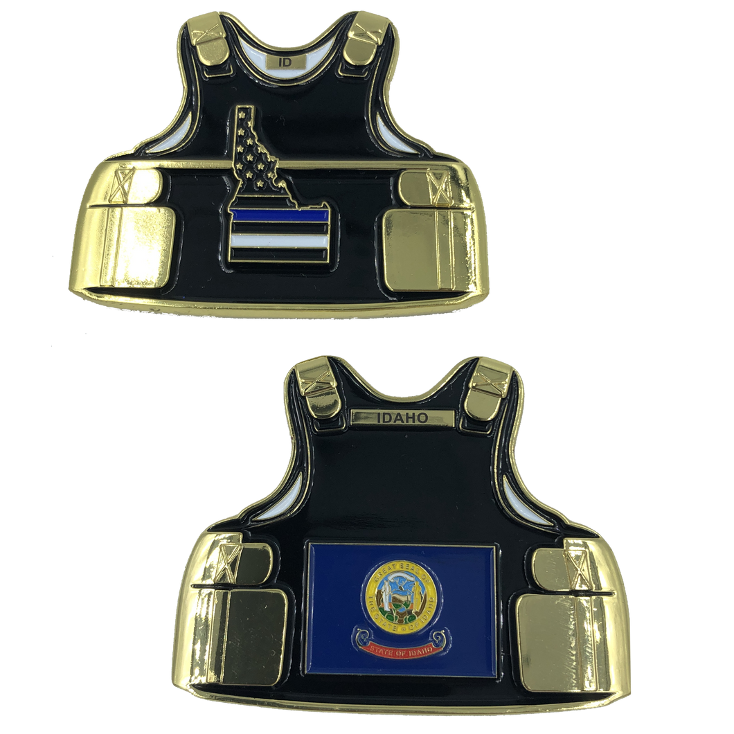 Idaho LEO Thin Blue Line Police Body Armor State Flag Challenge Coins C-011 - www.ChallengeCoinCreations.com